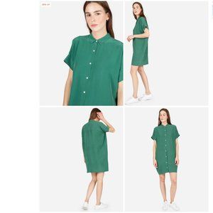 Everlane The Silk Square Shirt Dress in Moss Size 8